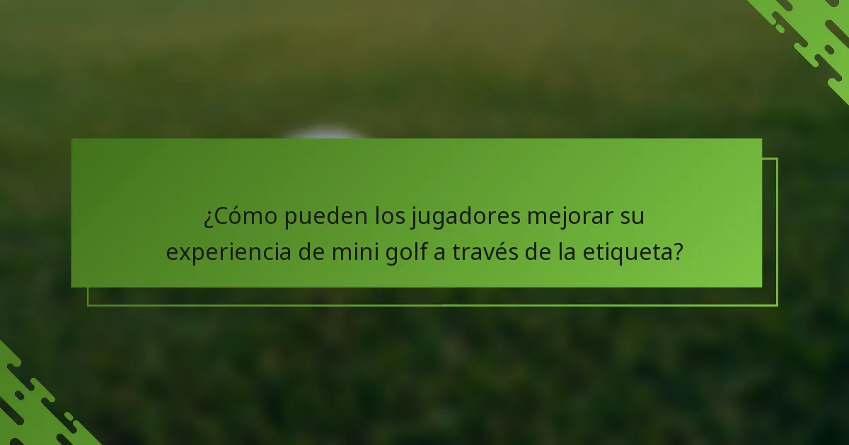 ¿Cómo pueden los jugadores mejorar su experiencia de mini golf a través de la etiqueta?