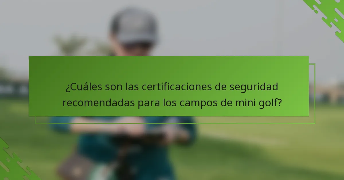 ¿Cuáles son las certificaciones de seguridad recomendadas para los campos de mini golf?